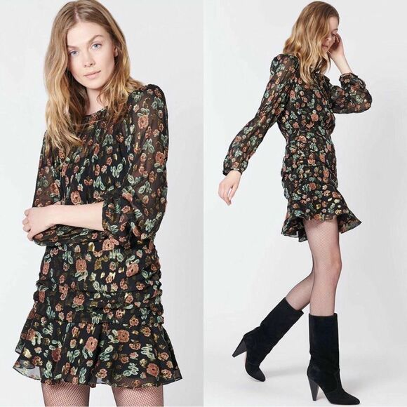 NWT VERONICA BEARD Black Gold Metallic Foil ROBIN Silk Ruched Mini Dress Size 2 - Picture 12 of 15